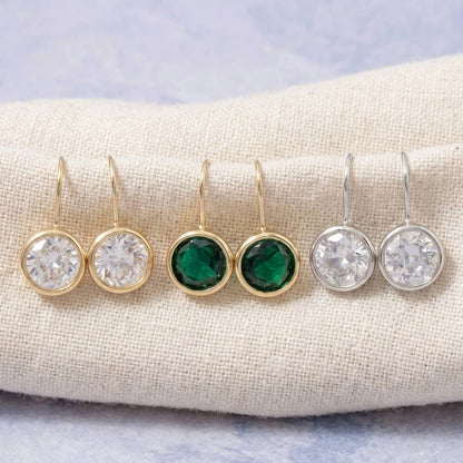 Gold Dipped Round Cz Bezel Drop Earrings: 2SILVER