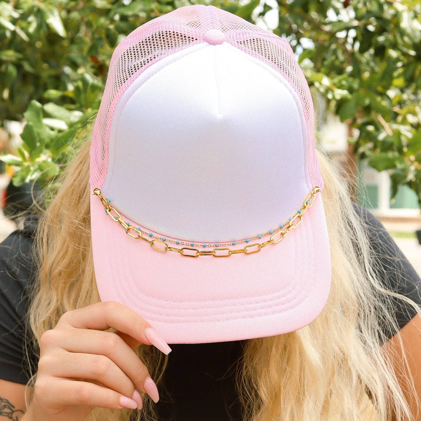 Trucker Hat Chain: Paperclip and Satellite Layered Chain Set: White