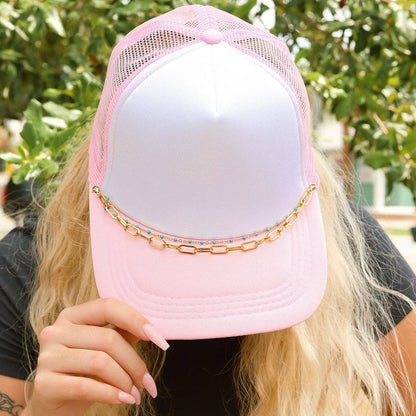 Trucker Hat Chain: Paperclip and Satellite Layered Chain Set: White