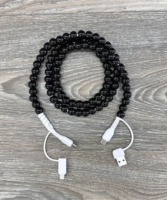 BEADED PHONE CHARGING CABLE 4-IN-1  : Black