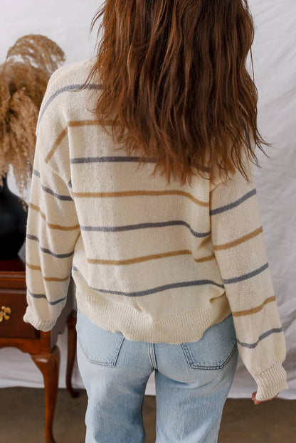 LDC Striped Ribbed Edge Drop Shoulder Sweater: Multi-Colored
