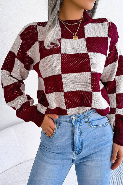 PATCHWORK PATTERN LOOSE FIT KNITTED SWEATER