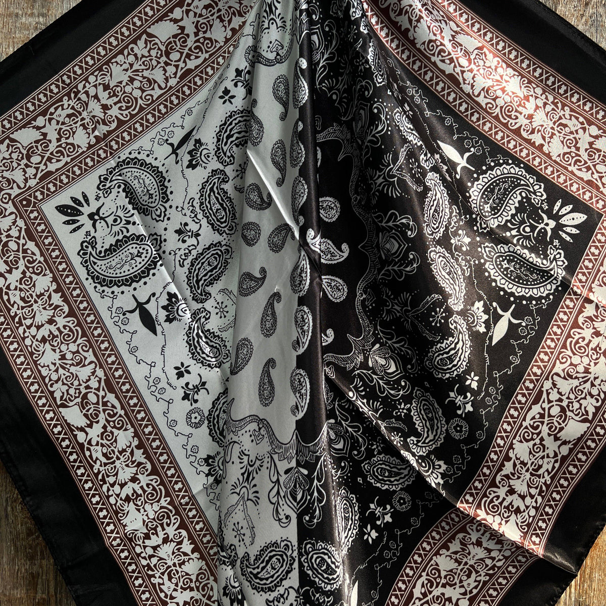 Two Tone Black Paisley Wild Rag - Western Scarf