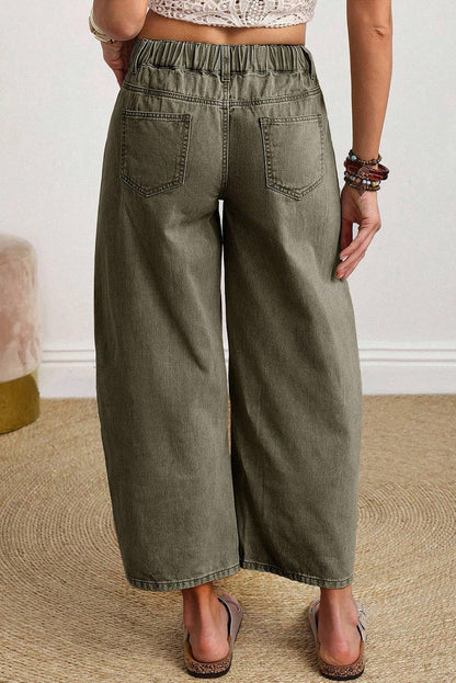 LDC Solid Square Patch Pocket Ankle-length Barrel Jeans: Four Leaf Clover