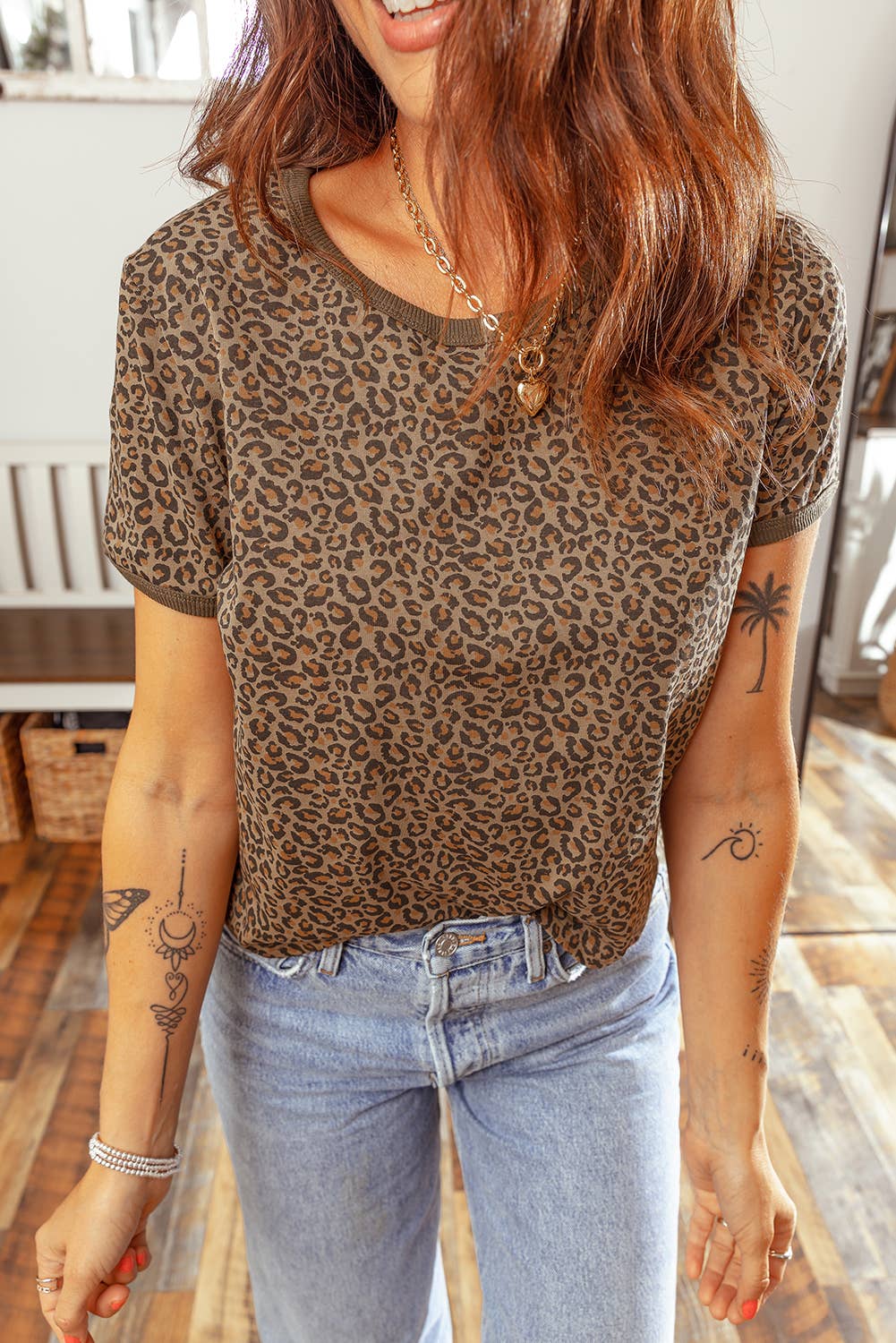LDC Khaki Fierce Leopard Crew Neck T Shirt|S-4X: Khaki