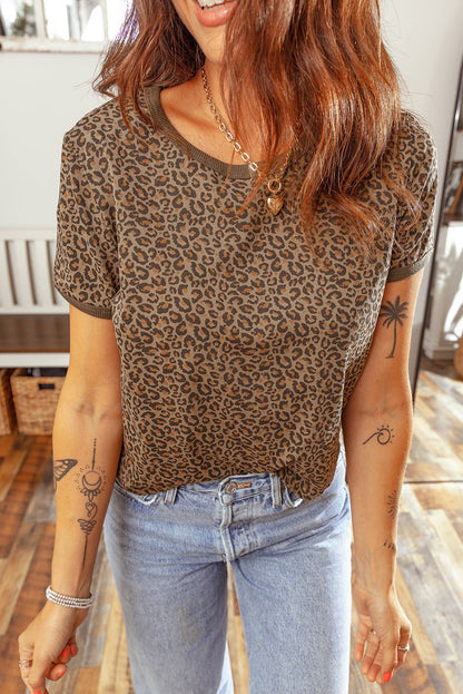 LDC Khaki Fierce Leopard Crew Neck T Shirt|S-4X: Khaki