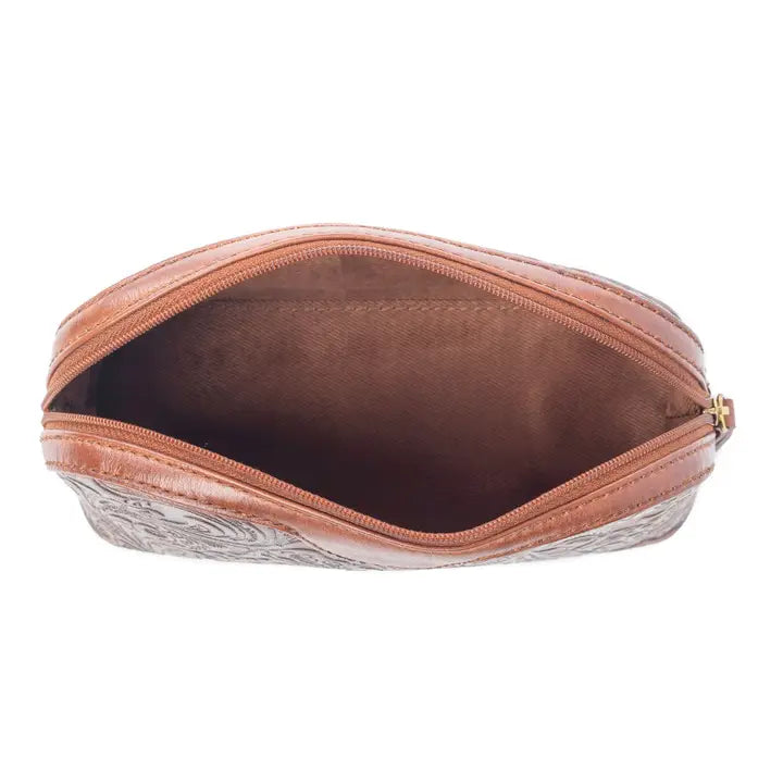 Saddlefire Embosssed Leather Multi Pouch in Desert Oak