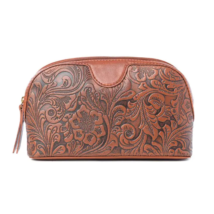 Saddlefire Embosssed Leather Multi Pouch in Desert Oak