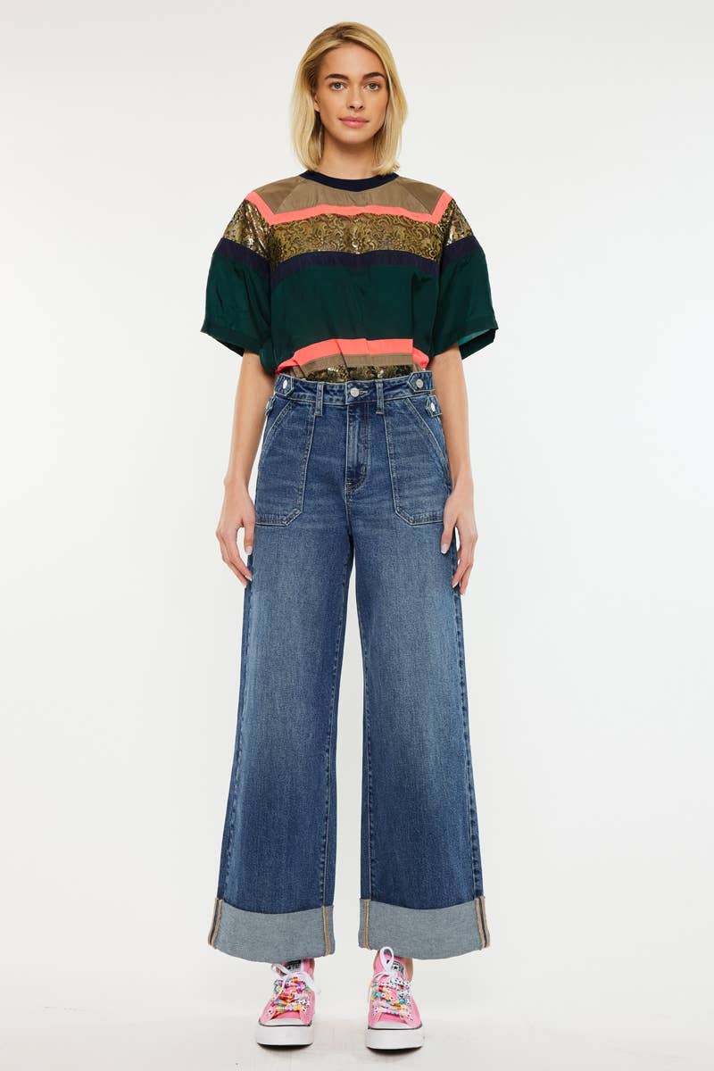 ULTRA HIGH RISE 90’S WIDE LEG TROUSERS JEANS-KC3308D: DARK