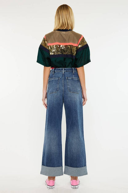 ULTRA HIGH RISE 90’S WIDE LEG TROUSERS JEANS-KC3308D: DARK