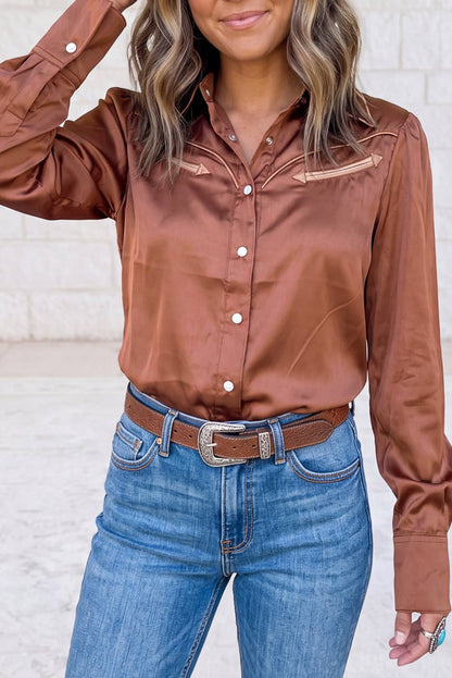 Silky  Button Front Western  Shirt: