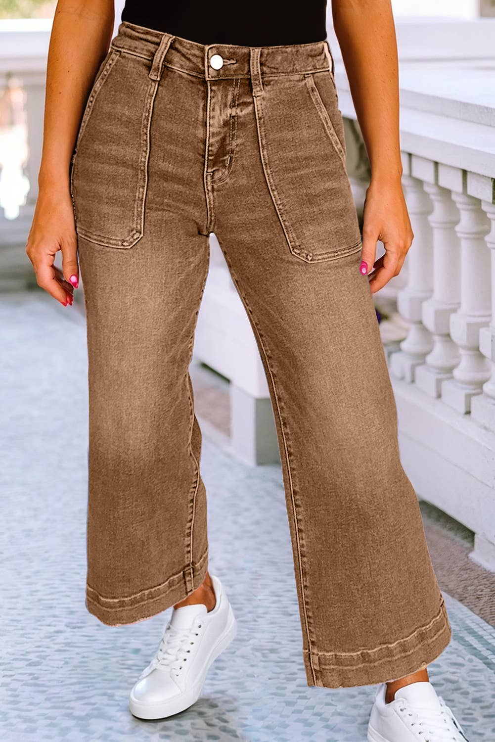 LDC Cropped High Rise Wide Leg Jeans: Brown