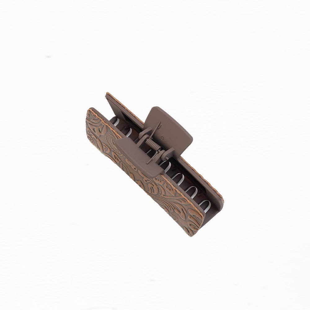 Soilcrest Embossed Leather Hair Clip in Cedar Brown: Cedar Brown