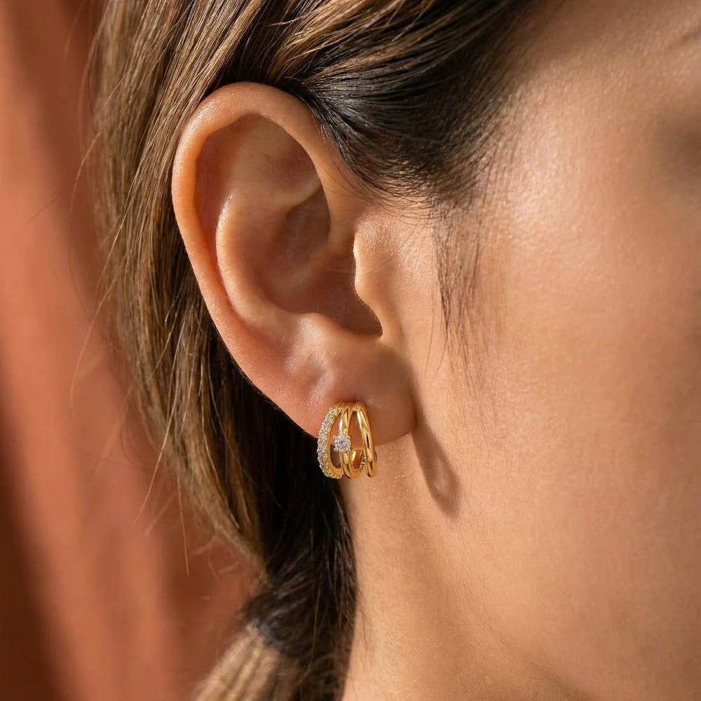Pave Layered Hoop Huggie Earrings: S