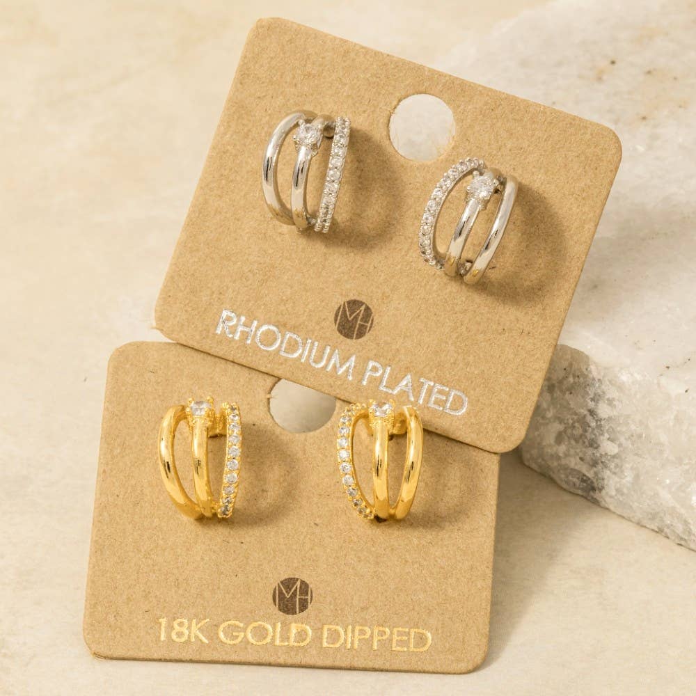 Pave Layered Hoop Huggie Earrings: G