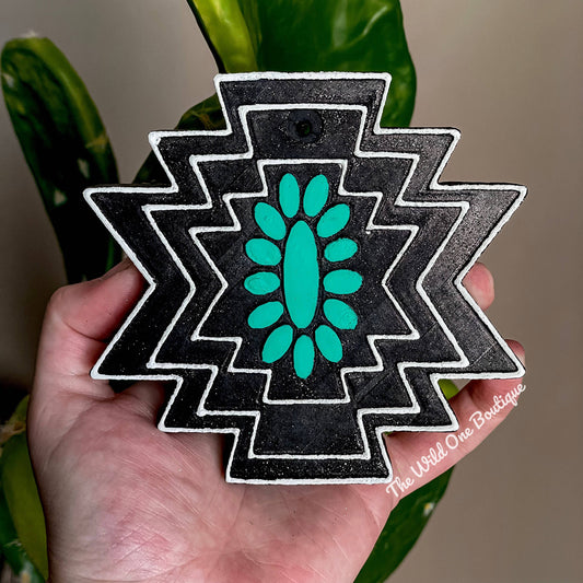 Turquoise Aztec Squash Car Freshie: Wild Cherry