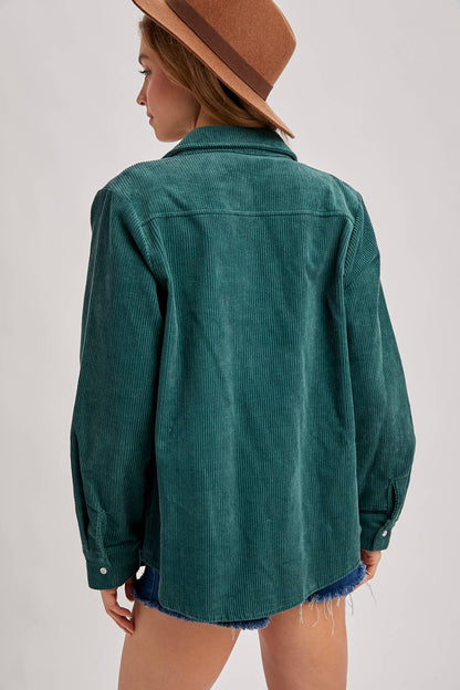 CORDUROY BUTTON DOWN SHACKET WITH POCKETS: