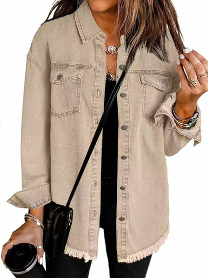 Hairy Denim Casual Loose Jacket: Brown