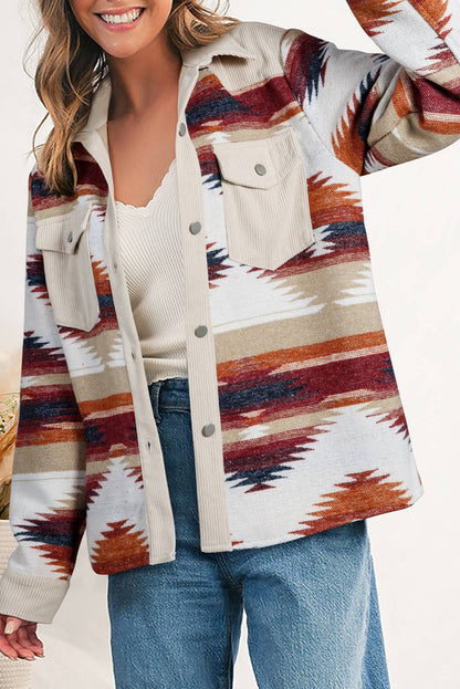 Western Geometric Print Chest Pocket Jacket | S-XL: As shown / Missy