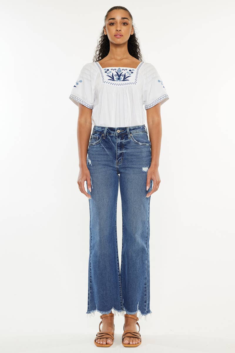 OPEN PACK HIGH RISE SLIM WIDE LEG JEANS-KC2529M-OP: MEDIUM