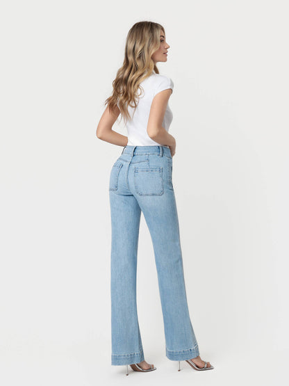 90'S VINTAGE SUPER HIGH RISE FLARE JEANS F5655: BANG ON BLUE
