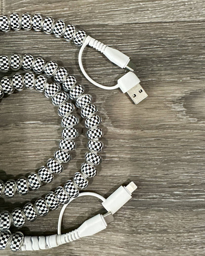 CHECKETBOARD BEADED PHONE CHARGING CABLE 4-IN-1