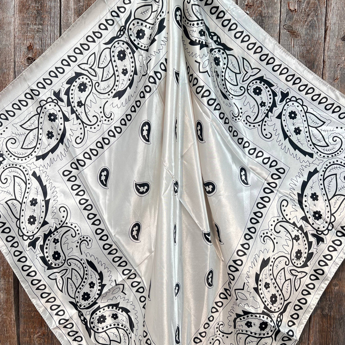 Cream & Black Paisley Wild Rag - Western Scarf