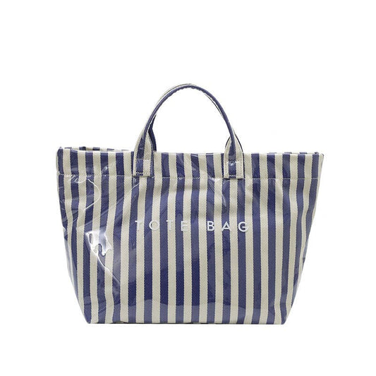 PVC Dot Tote Bag Checkered Striped Waterproof Beach Bag: SBlue / M