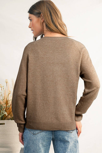 Casual Solid Buttoned Bishop Sleeve Sweater | S-XL: Khaki / Missy
