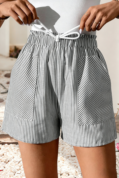 LDC Striped Lace-up Elastic Waist Casual Pocketed Shorts: Gray Stripe