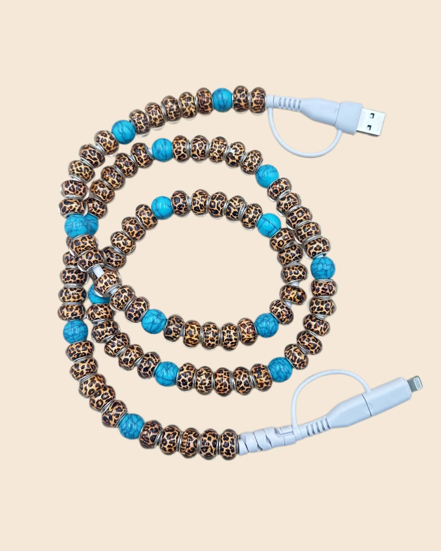 LEOPARD BEADED PHONE CHARGING CABLE 4-IN-1