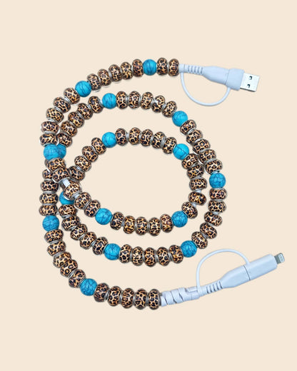 LEOPARD BEADED PHONE CHARGING CABLE 4-IN-1