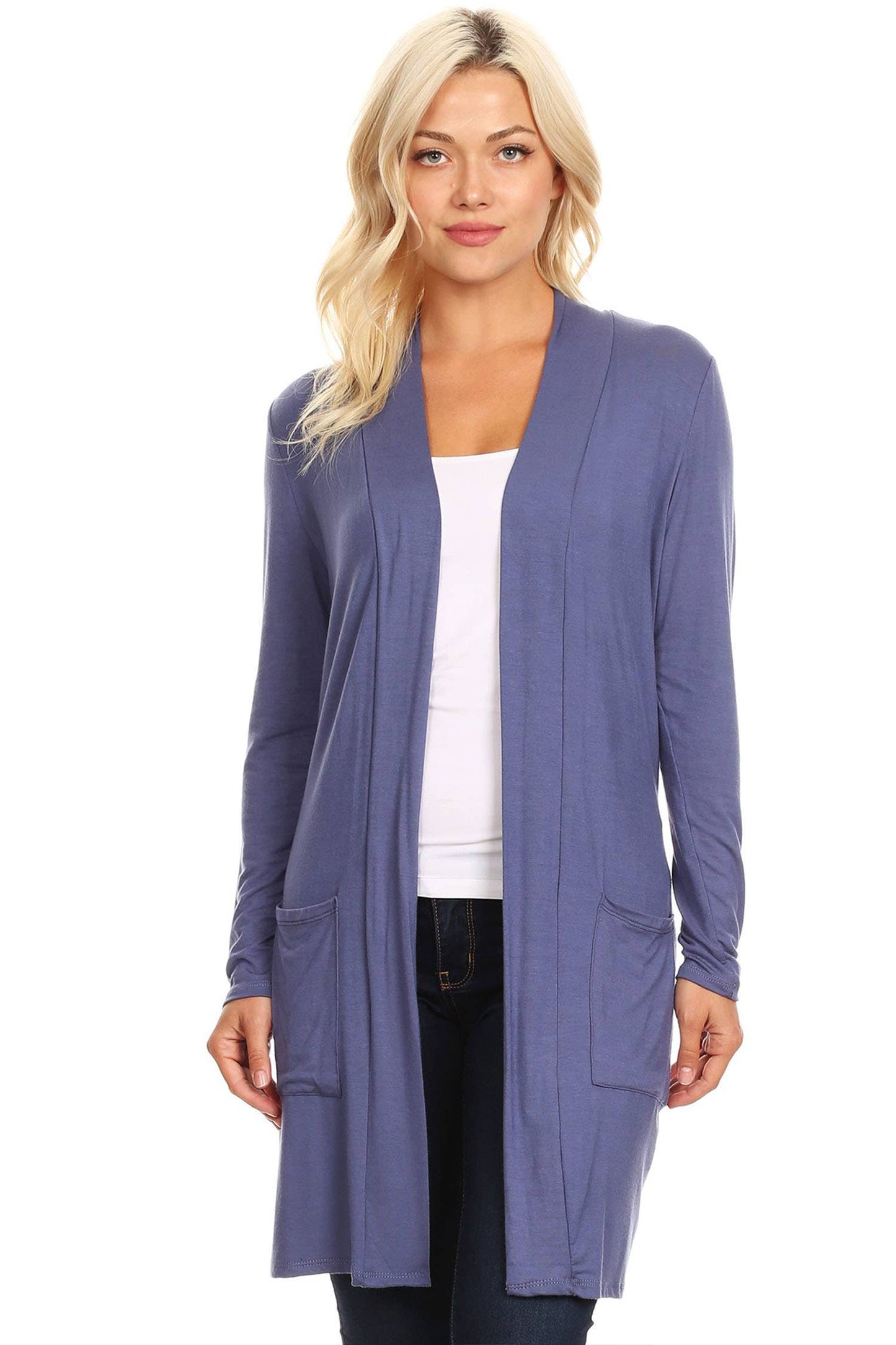 Women's Casual Basic Solid Cardigan: Denim Blue