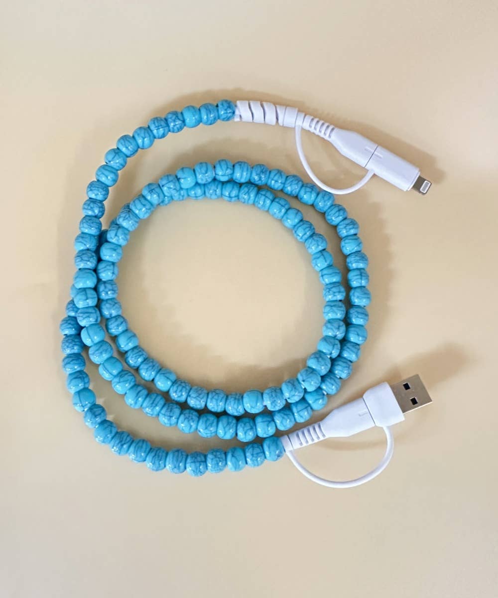 BEADED PHONE CHARGING CABLE 4-IN-1  TURQUOISE