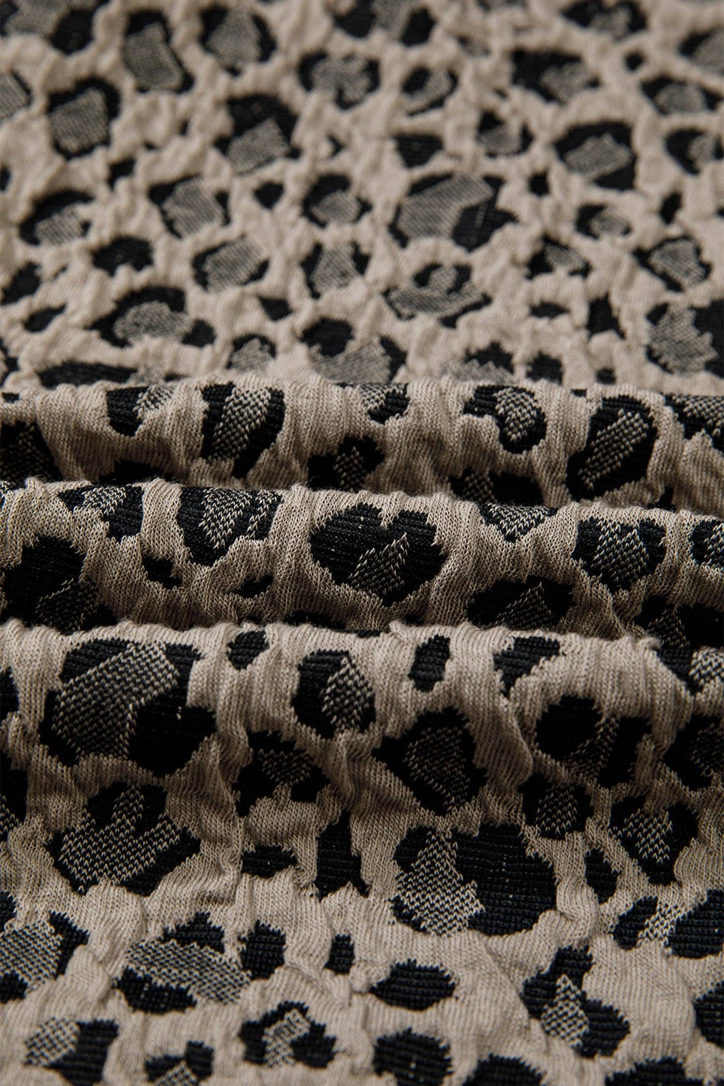 Leopard Textured Zip Polo Top Cap Sleeve Casual Knit: Beige / 85%Polyester+10%Cotton+5%Elastane /