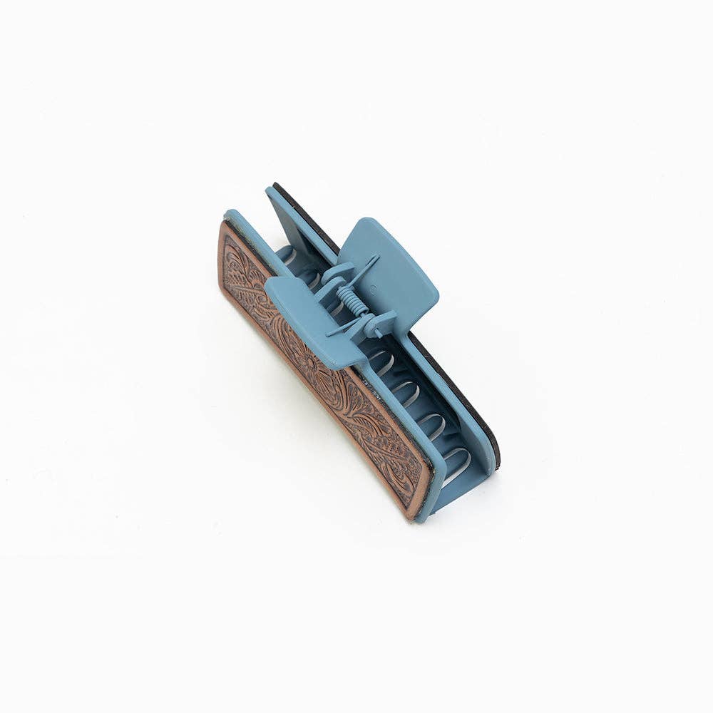 Everline Handtooled Hairclip in Sky Blue: Sky Blue