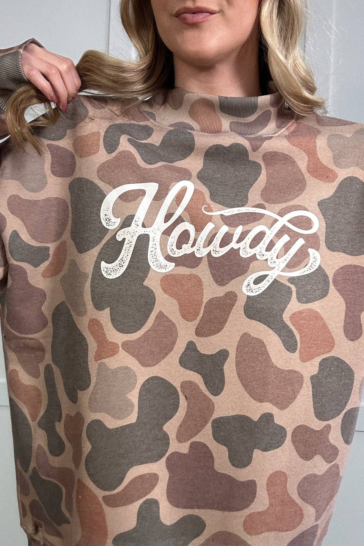 Multicolour Camo Print Howdy Western Style Baggy Pullover Sweatshirt: Multicolour / 100%Polyester