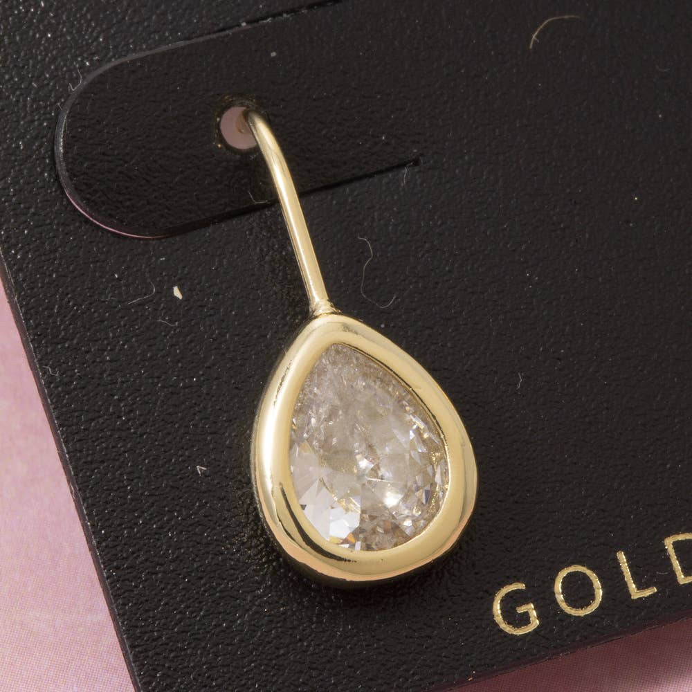 Gold Dipped Small Teardrop Bezel Cz Wire Earrings: GOLD