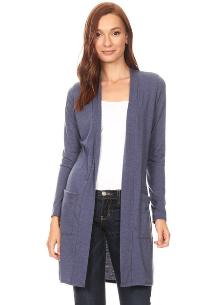 Women's Casual Basic Solid Cardigan: Denim Blue