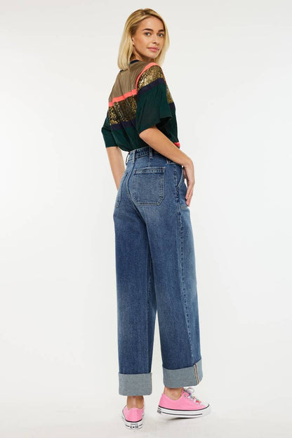 ULTRA HIGH RISE 90’S WIDE LEG TROUSERS JEANS-KC3308D: DARK