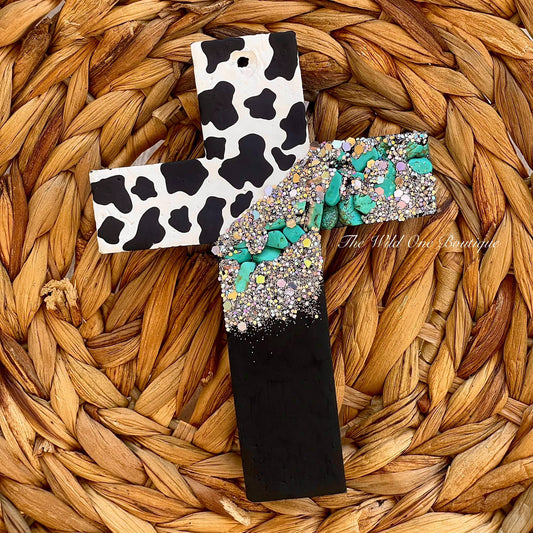 Cow Print Cross Car Freshie : Cowboy