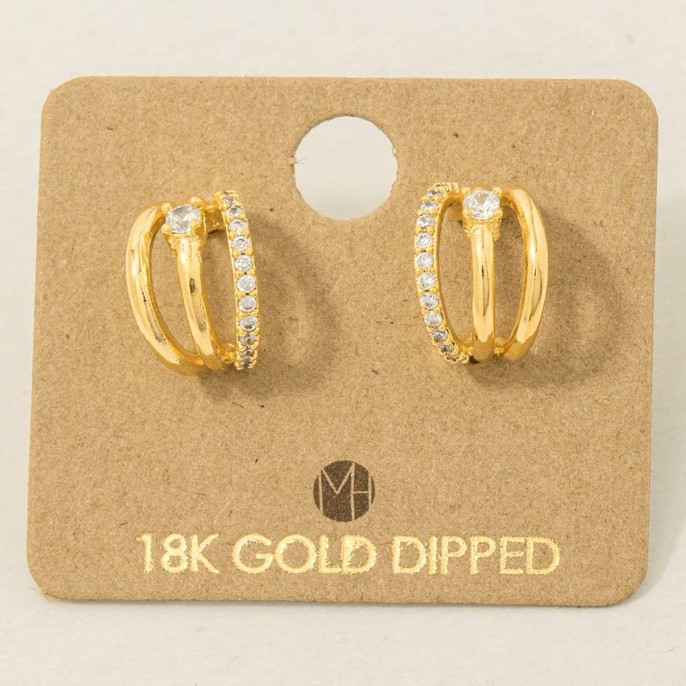 Pave Layered Hoop Huggie Earrings: G