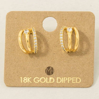 Pave Layered Hoop Huggie Earrings: G