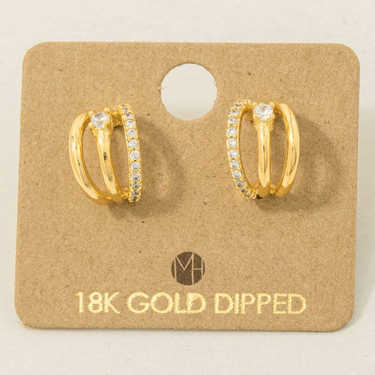 Pave Layered Hoop Huggie Earrings: G