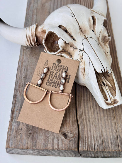 Western Horsebit Stone & Rhinestone Post Drop Earrings: Silver