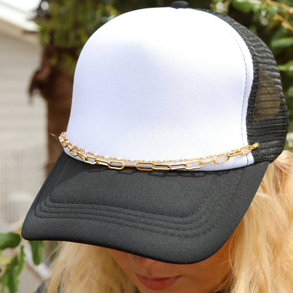 Trucker Hat Chain: Paperclip and Satellite Layered Chain Set: White
