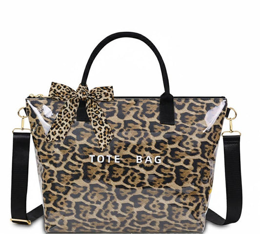 Zip Checkered tote crossbody leopard waterproof beach bag: Leopard / M