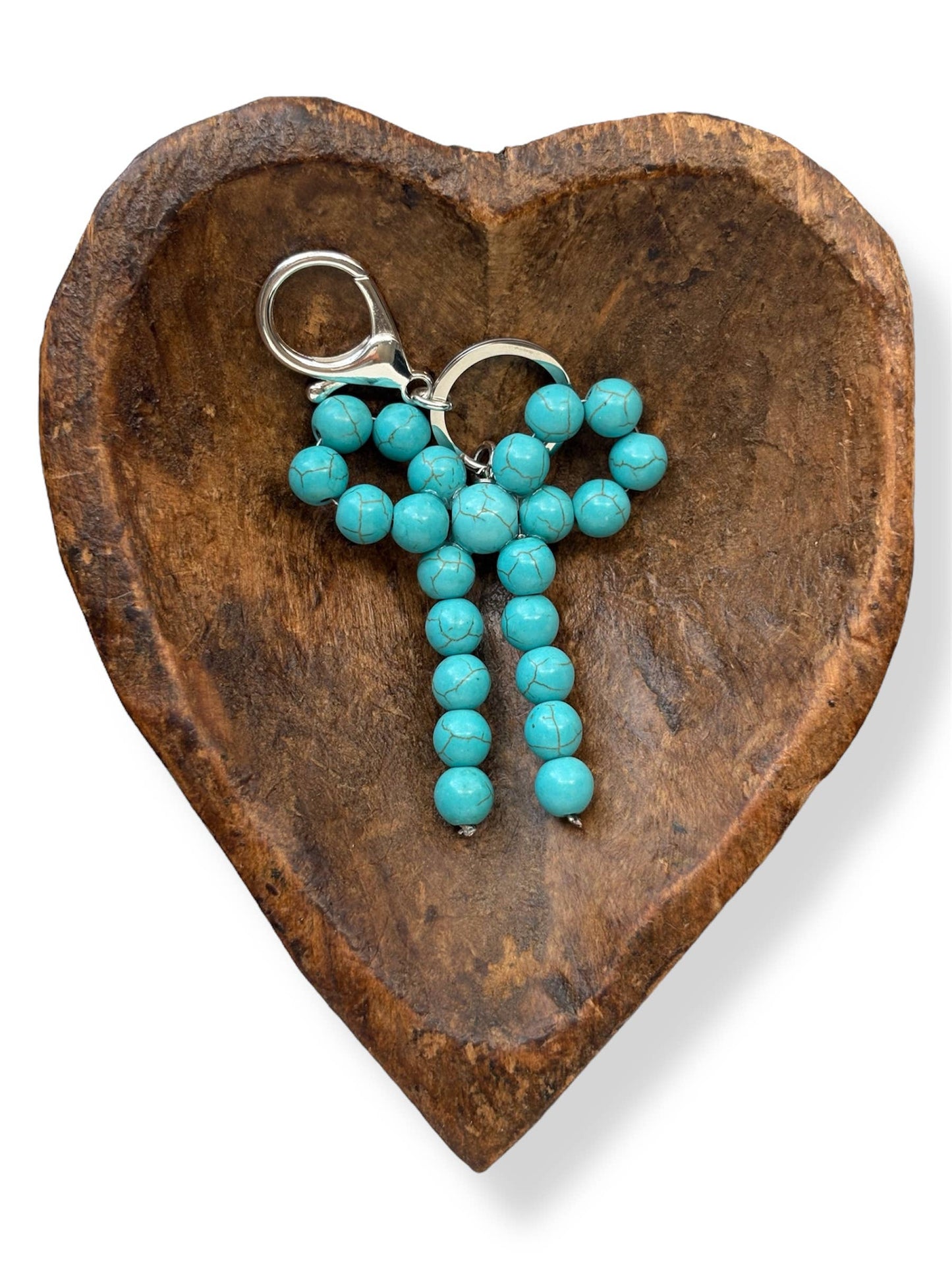 Western Coquette Bow Ribbon Stone Charm Key Ring Chain: Turquoise
