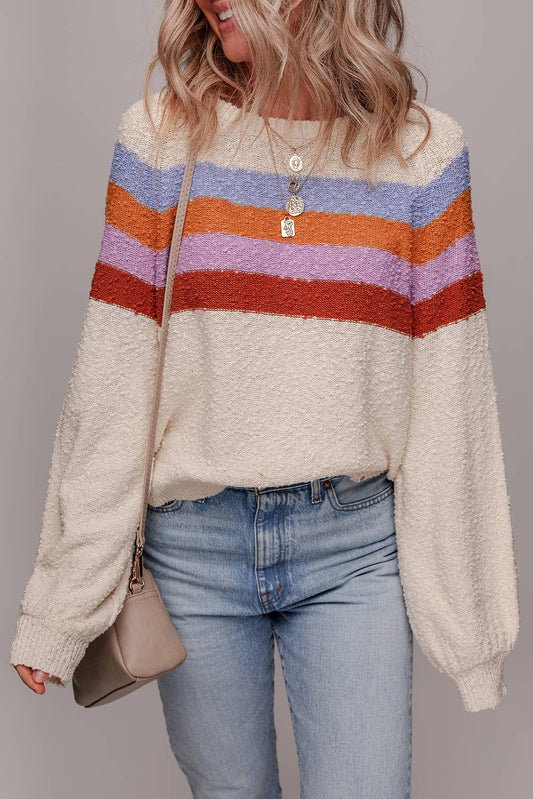LDC Striped Color Block Drop Shoulder Loose Sweater: Jet Stream