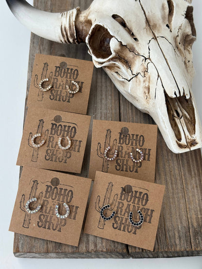 Dainty Western Style Horseshoe with Rhinestone Earrings: 1. Silver AB Clear